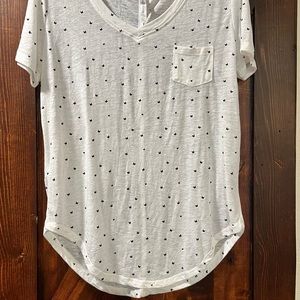 Adorable white Tee with black butterflies, very sheer light material.